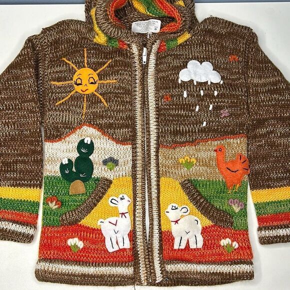 Alpaca Handmade Hooded Sweater Nature Animal Unisex Sz 8 - Picture 1 of 9